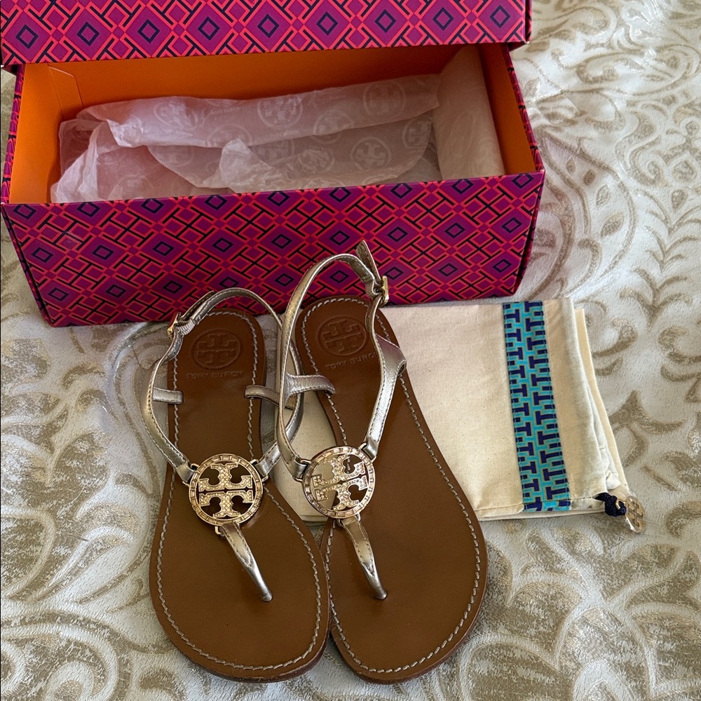 Tory Burch Metallic Sandals with Brown Sole